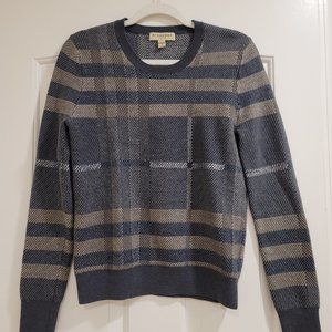 Burberry Blue Check Wool & Silk Jacquard Sweater | Tartan